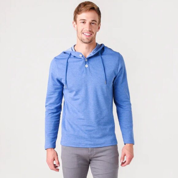 Mizzen Main Performance Stretch Henley Long Sleeve Hoodie Mens - Picture 1 of 6